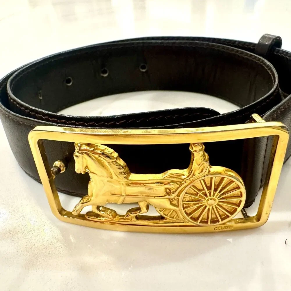 CELINE Horse Carriage Vintage Brown Belt - Size 60 (XXS) - Picture 2 of 12